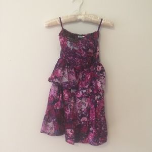New Vibrant Strapless Floral Ruffle Layered Dress